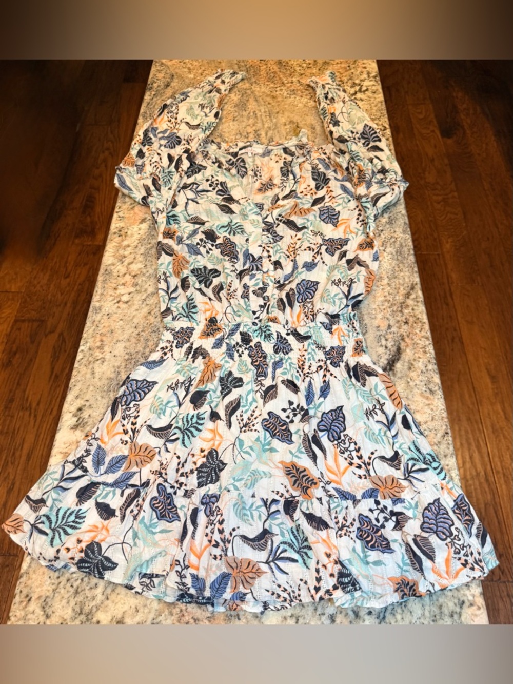 Parker Floral Mini Dress Small Boho Festival Long Sleeve Ruffle Hem Cotton Lined - Picture 8 of 16